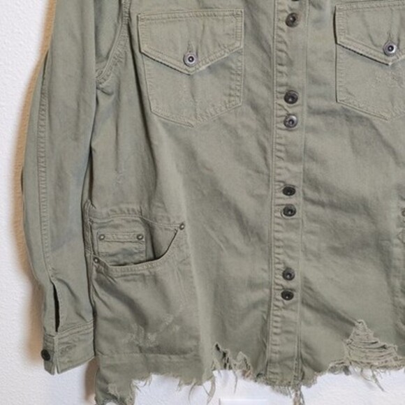 Free People Olive Green Utility Jacket Women’s Medium Distressed Raw Hem NWT - Picture 2 of 11